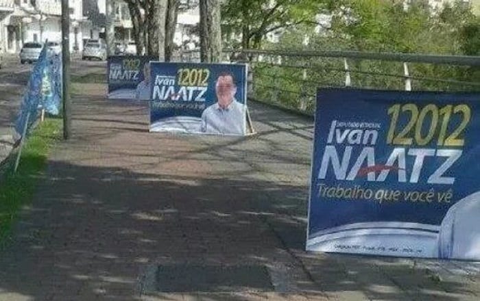 De novo? Placas do candidato Ivan Naatz podem estar descumprindo legislação (Reprodução/Facebook)