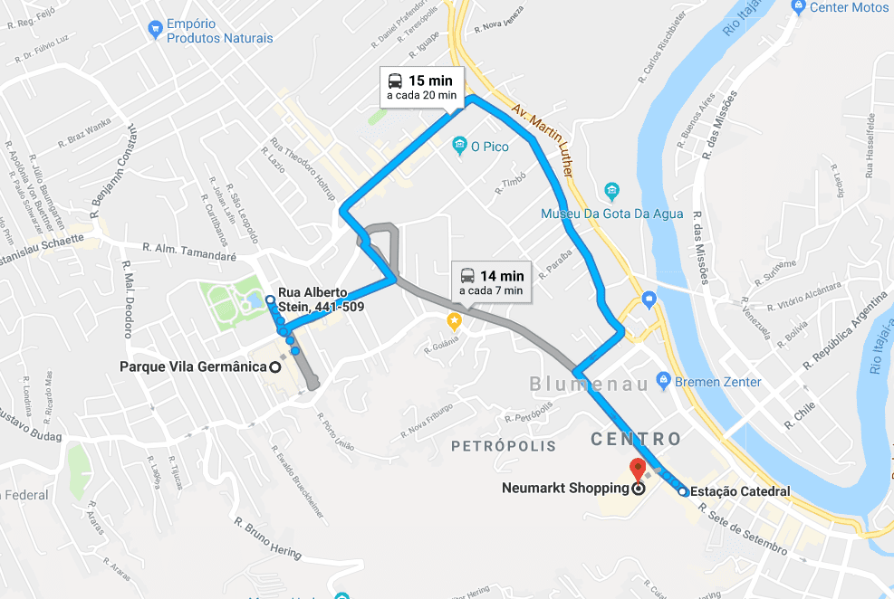 Google Transit oferece rotas de ônibus para Blumenau (Google)