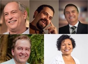 Candidatos definidos até agora: Ciro Gomes (PDT), Guilherme Boulos (PSOL), Jair Bolsonaro (PSL), Paulo Rabello de Castro (PSC) e Vera Lúcia (PSTU).